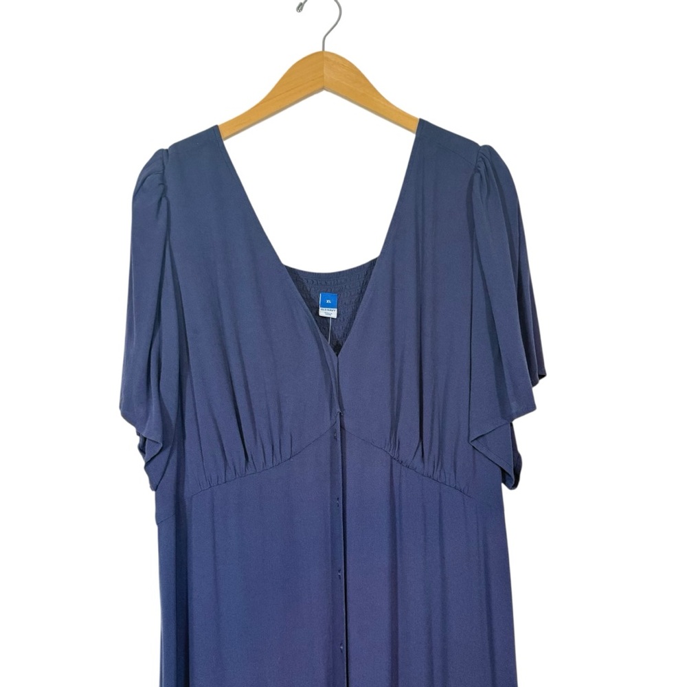 Old Navy Blue Volcanic Glass Waist Defined Midi Dress Sz XL Boho V Neck Peasant - Picture 3 of 14